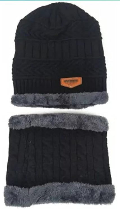 Woolen Winter Cap Beanie Hat with Neck Warmer