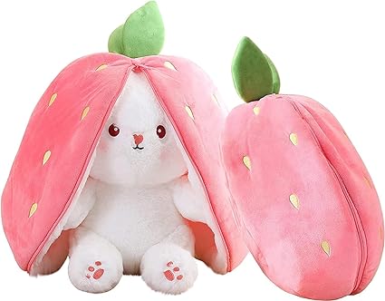 Cute Plush Zipper Rabbit Stuffed for Kids and Adults, Pink Strawberry