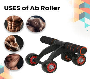 4 Wheel Ab Roller  For Abdominal Workout for Men and Women (4 Wheel ab roller- Red)