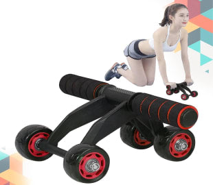 4 Wheel Ab Roller  For Abdominal Workout for Men and Women (4 Wheel ab roller- Red)